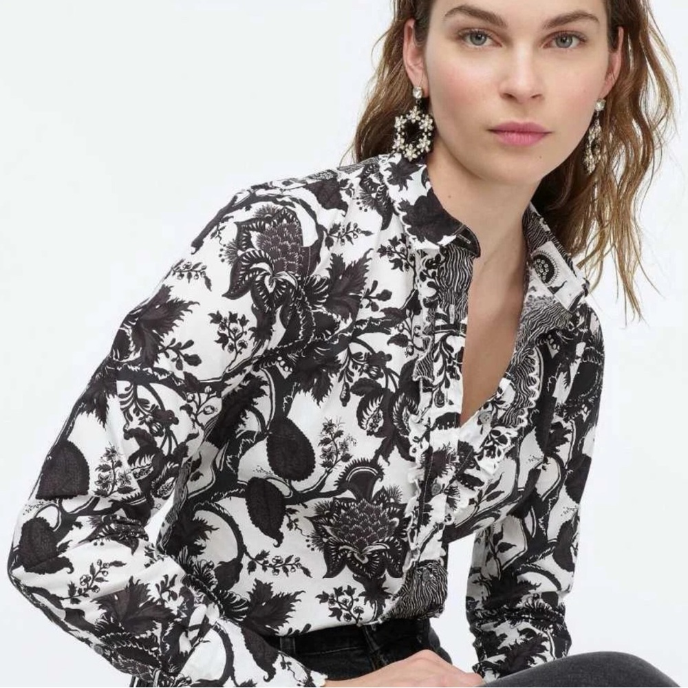 J. Crew Ruffled Slim Shirt in Ratti Sunflower Floral Print (Sz 6), EXC Condition